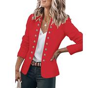 Roskiky Women's Blazer for Women, Cardigan, Casual Business Jacket, with Pockets, Decorative Buttons at the Front, red, XL