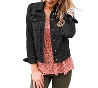 Roskiky Women'S Spring Jacket Jeans Jackets For Women Black Utility Jacket Women Black Fitted Jean Jacket Women'S Denim Jackets Vintage black Size Large fits Size 16 to Size 18