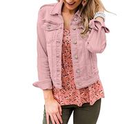 Roskiky Women's Utility Denim Jacket - Pink Jean Jacket Plus Size for Summer - X-Large Fits Size 20 to 22