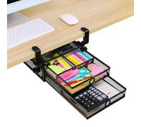 ROSLINE Under Desk & Desktop Drawer Organizer - 2-Tier Metal Slide Out Drawers Organizer, Storage for Home Office Desk (Black)
