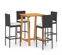 roslyn square wooden bar table with 4 audriana black chairs