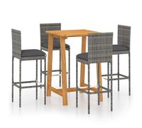 roslyn square wooden bar table with 4 audriana grey chairs