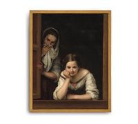 Roslynity Framed Canvas Wall Art Vintage Print Paintings Two Women at a Window Restroom Funny Portrait Toilet Poster Classic Humor Retro for Home Living Room Bathroom Wall Decor (8"x10")