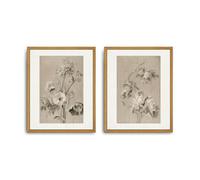 Roslynity Framed Canvas Wall Art Vintage Print Set of 2 Neutral Floral Paintings Muted Botanical Blossoms Drawings Retro Aesthetic Artwork for Home Living Room Bathroom Wall Decor (8"x10")
