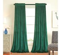 Roslynwood Emerald Green Velvet Curtains with Rod Pocket - Classic Solid Christmas Decorative Thermal Insulated Black Window Drapery for Living Room, W52 x L96-inch, 2 Panels