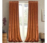 Roslynwood Home Velvet Bright Orange Curtain 84 inch - Heavy Duty Curtains Energy Efficient Block Light Rod Pocket Drapes Window Covering Set for Home Theatre/Living Room, 52Wx84L Orange/2 Panels