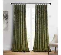Roslynwood Luxury Gold Foil Print Moss Green Velvet Curtains 84 inches Long Rod Pocket Thermal Insulated Blackout Window Drapes for Living Room/Bedroom/Dining Room, W52 x L84, 2 Pcs