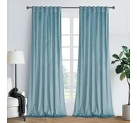 Roslynwood Luxury Soft Eggshell Blue Velvet Curtains 90 inches Long Back Tab Thermal Insulated Blackout Window Drapes for Living Room/Bedroom/Dining Room, W52 x L90, 2 Panels