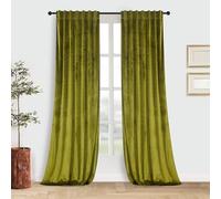 Roslynwood Luxury Soft Olive Velvet Curtains 96 inches Long Back Tab Thermal Insulated Blackout Window Drapes for Living Room/Bedroom/Dining Room, W52 x L96, 2 Panels