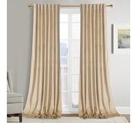 Roslynwood Luxury Soft Sand Velvet Curtains 90 inches Long Back Tab Thermal Insulated Blackout Window Drapes for Living Room/Bedroom/Dining Room, W52 x L90, 2 Pcs