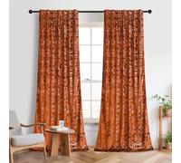 Roslynwood Luxury Velvet Gold Foil Print Orange Shiny Curtains 96 inches Long Back Tab Thick Thermal Insulated Window Drapes for Living Room/Bedroom/Dining Room, W52 x L96, 2 Panels