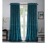 Roslynwood Peacock Blue Velvet Drapes 90 inches Long, Luxury Room Darkening Bedroom Curtains Privacy Doorway Dividers for Living Dining Room/Cafe/Play Room, W52 x L90, 2 Panels
