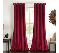 Roslynwood Rose Red Velvet Curtains Short - Super Soft Thick Velvet Texture Drapes Room Darkening Window Treatment Set Soundproof Privacy Panel Blinds, Wide 52" by Long 63", Double Panels