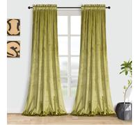 Roslynwood Velvet Curtain Panels Cyan Yellow Room Darkening Window Super Soft Luxury Drapes for Bedroom Thermal Insulated Rod Pocket Curtain for Living Room (2 Panels, 52 by 63 Inch)