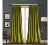 Roslynwood Velvet Olive Green Curtain 90 inch Long - Curtains Block Light Rod Pocket Thermal Insulated Window Drapes Set for Living Room/Bedroom/Dining Room, W52 x L90, 2 Panels