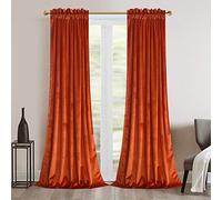 Roslynwood Velvet Red Orange Curtains for Living Room - Soft Luxury Thermal Insulated Rod Pocket Curtains, Set of 2 Panels, W52 x L96