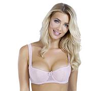 Rosme Women's Balconette Bra with Push Up Effect - Plus Size Sexy Lace Demi Half Cup Bra - Lightly Padded Underwired Low Cut Mesh Design Eliza, Beige, Size 44A