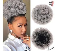Rosmile Afro Ponytail Extension for Black Women Premium Quality Ombre Grey #1Bt0906 Short Synthetic Ponytail 80g