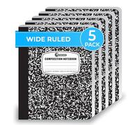 Rosmonde Composition Notebooks Wide Ruled 5 Pack, 200 Pages (100 Sheets), 9-3/4 x 7-1/2", Black & White Marble Composition Notebook, Sewn Binding Hard Cover, School & Office Supplies, Composition Book