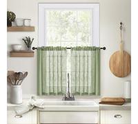 Rosnek Linen Blend Kitchen Curtains, 2 Pack Short Premium Linen Look Semi Sheer Net Curtains, W 25'' * L25'' Kitchen Curtain for Windows, Suitable for kitchen, living room, bedroom (Green)