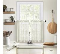 Rosnek Linen Blend Kitchen Curtains, 2 Pack Short Premium Linen Look Semi Sheer Net Curtains, W 25'' * L36'' Kitchen Curtain for Windows, Suitable for kitchen, living room, bedroom (Beige)