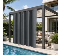Rosnek Outdoor Curtains Waterproof Gazebo, W 71" x L 96" Extra Wide Patio Curtain, Thermal Insulated Eyelet Garden Drapes for Pergola, Patio, Porch Cover, 1 Panel with Tieback, Dark Gray