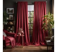 Rosnek Red Velvet Curtains, 2 Panel Set Eyelet Top Thermal Insulated Soundproof Blackout Curtain, Soft Elegant Home Decor Velvet Curtain for Bedroom, Living Room, Patio Door (W52'' * H96'')