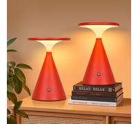 Rosnek Wireless LED Table Lamp, 4000mAh Dimmable Desk Lamp, Indoor/Outdoor Touch Light, 3 Colors Unlimited Dimming, Stylish Design (Red - Pack of 2)