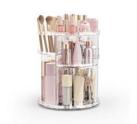 Rosoenvi Rotating Makeup Organizer, Adjustable Vanity Organizer, Large Capacity Cosmetic Display Case for Spinning, Storage Carousel for Bathroom and Vanity Countertop, Clear