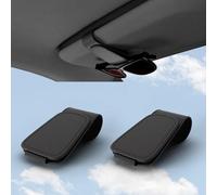 ROSON Sunglasses Holder for Car Visor, Magnetic Leather Glasses Holder and Ticket Card Clip, Universal Car Visor Accessories for Woman Man (2PCS, Black)