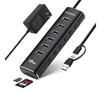 Rosonway 8 Ports Powered USB 3.2/USB C Hub with 6 USB-A 3.2 Ports 10Gbps, SD/TF Card Readers, 3.3ft USB Cable and 12V/2A Power Adapter, USB Expander Splitter for Laptop and PC