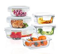 ROSOS Glass Food Storage Containers with Lids Airtight 6 Pack, Glass Storage Containers with Lids for Food, Not Easy Broken & Leak Proof, Oven/Dishwasher Safe, Grey