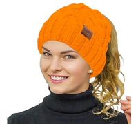 Rosoz Ponytail Beanie for Women,Winter Warm Beanie Tail Soft Stretch Cable Knit Messy High Bun Hat, 1pack-orange, One size