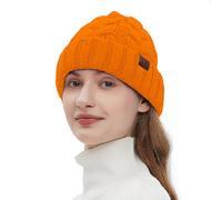 Rosoz Ponytail Beanie for Women,Winter Warm Beanie Tail Soft Stretch Cable Knit Messy High Bun Hat, No Ponytail Hole-1pack-orange, One size
