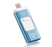 ROSPE USB Stick 128GB for iPhone, MFi Certified Lightning Memory Stick, 3-in-1 Flash Drive for iPhone/iPad/Android/PC, USB 3.0 High-Speed Photostick Thumb Drive Transfer Photos Videos, Grayish Blue