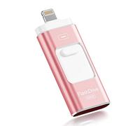 ROSPE USB Stick 128GB for iPhone, MFi Certified Lightning Memory Stick, 3-in-1 Flash Drive for iPhone/iPad/Android/PC, USB 3.0 High-Speed Photostick Thumb Drive Transfer Photos Videos, Rose Pink