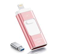 ROSPE USB Stick 128GB for iPhone, MFi Certified Lightning Memory Stick, 3-in-1 Flash Drive for iPhone/iPad/Android/PC, USB 3.0 High-Speed Photostick Thumb Drive Transfer Photos Videos, Rose Pink