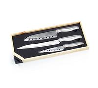 Ross Henery Professional 3 Piece Santoku Chef’s Knife Set in Wooden Gift Box with Built in Sharpener (Silver Handles)