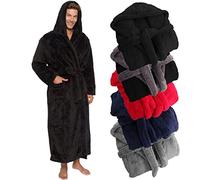 Ross Michaels Mens Luxury 400gsm Hooded Long Robe - Full Length Plush Big & Tall Bathrobe - Black - Large/X-Large