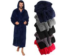 Ross Michaels Mens Luxury Robe Hooded Big and Tall - Long Plush Fleece Bath Robe with Hood and Pockets- Gift Men and Teens, Navy