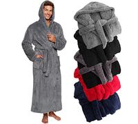 Ross Michaels Mens Luxury Robe Hooded Big and Tall - Long Plush Fleece Bath Robe with Hood and Pockets- Gift Men and Teens, Gray, S-M