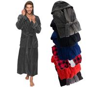 Ross Michaels Mens Robe Hooded Plush Big and Tall - Long Fleece Spa Bath Robe with Hood and Pockets - Gift for Men and Teens, Gray, XXL/#XL