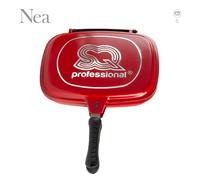 SQ Professional NEA Aluminium Grill Die-Cast Magic Pan Frying Flip Griddle Pan 32cm Double Sided Lightweight Non-Stick Stove Top Deep Steak Pan (Rossa)