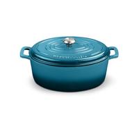 ROSSALLINI Signature Enameled Cast Iron Oval Dutch Oven | Non-Stick Serving Pot with Tight Fitting Lid for Perfect Roasting, Baking, Sauteing, and Bread Making | 8Q [Ocean Blue]
