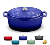 ROSSALLINI Signature Enameled Cast Iron Oval Dutch Oven | Non-Stick Serving Pot with Tight Fitting Lid for Perfect Roasting, Baking, Sauteing, and Bread Making | 9.5Q [Indigo Blue]