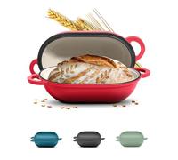 ROSSALLINI Signature Enameled Cast Iron Sourdough Bread Oven | Non-Stick with Tight Fitting Lid for Perfect Baking and Bread Making | 2QT Oval Oven With Lid [Red]