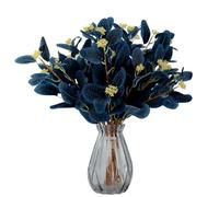 Rosscer 12Pcs Artificial Eucalyptus Stems, 20" Fake Silk Eucalyptu Leaves with Berries, Greenery Plants Floral Decorations for Boho Home Decor Flowers Arrangement Vase Party Wedding (Navy Blue)