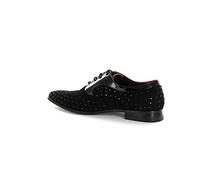 Rossellini Men's Studded Slip On Smart Shoes Derby Loafers: Black Suede & Shiny - Round Toe Oxford with Spangled Pattern, Perfect for Stylish Comfort