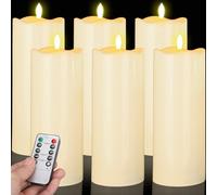 Rossesay 10" x 4" Large Waterproof Outdoor Flameless Candles, 6 Pcs LED Pillar Candles with Remote and Timers Battery Operated Jumbo Flickering for Home Patio Porch Church Indoor Lanterns