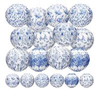 Rossesay 12 Pcs Blue and White Paper Lantern 8 Inch Chinoiserie Lanterns Blue Flower Hanging Lantern Indoor Outdoor Spring Decorative Round Lanterns Hanging Decor Ornaments for Wedding Bridal Shower